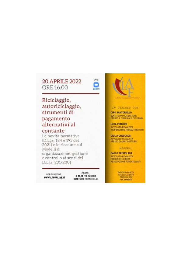 Riciclaggio, autoriciclaggio, strumenti di pagamento alternativi al contante